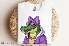 Alligator Cartoon Character Wearing A Hoodie PNG Product Image 3