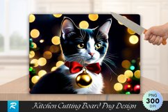 Festive Tuxedo Kitten Cutting Board Sublimation Product Image 1