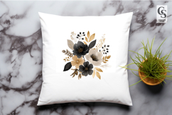 Black Gold Floral Watercolor Clipart Sublimation PNG Product Image 3