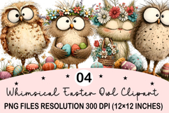 Whimsical Easter Owl Clipart Watercolor Easter Bunny Product Image 1