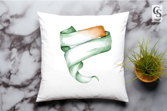 Green White Orange Ribbon Watercolor Clipart Sublimation PNG Product Image 2