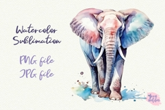 3 Elephant PNG Sublimation Design. Watercolor Elephant Clipa Product Image 4