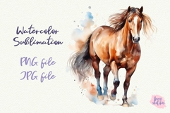 2 Horse PNG Sublimation Design. Watercolor Horse Clipart Product Image 3