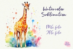Giraffe PNG Sublimation Design. Watercolor Giraffe Clipart Product Image 1