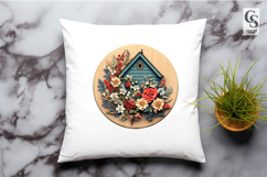 Floral Cottage Round Clipart Sublimation PNG Product Image 3