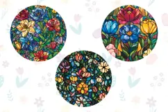 Stained Glass Flowers Round Keychain, Flowers PNG Product Image 2