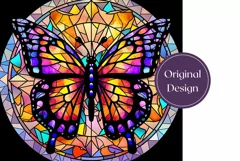 Stained Glass Butterfly Tumbler Wrap PNG, Butterfly PNG Product Image 2
