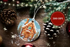 Christmas Round Ornament PNG, Gingerbread House Sublimation Product Image 2