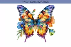 Watercolor Flowers and Butterfly PNG Digital Download Product Image 1