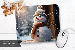 Snowman with Carrot Nose in Frosty Window Mouse Pad PNG Product Image 1