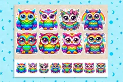 Cute Rainbow Owl. Print & Cut Stickers PNG Product Image 2