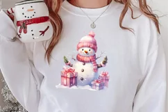 Pink Christmas Snowman Clipart, Christmas PNG Product Image 2