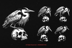 10 Bundle Dark Art Heron Bird Skull Horror Tattoo Clipart Product Image 3