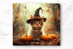 Cute Witch Cat 20oz Skinny Tumbler Wrap Sublimation Design. Product Image 2