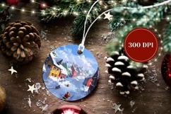 Christmas Village Ornament, Winter Round Ornament Template Product Image 2