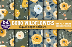 Boho Wildflowers Digital Paper Background PNG Product Image 1
