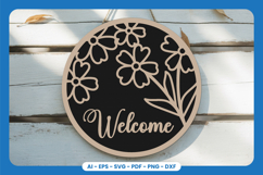 Welcome Round Sign Lasercut - Floral SVG Product Image 1