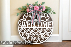 Welcome Dog Laser Cut SVG | Dog Round Sign Decoration Product Image 1