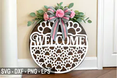Welcome Dog Laser Cut SVG | Dog Round Sign Decoration Product Image 1