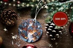 3D Magic Village Ornament PNG, Winter Round Ornament Design Product Image 2