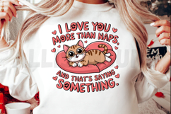 Cute Cat Cartoon Valentines Day Illustration On A Heart Product Image 2