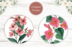Pink Flowers Car Coasters, Summer Round Coaster Sublimation Product Image 2