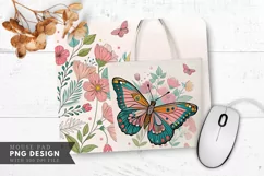 Butterfly Floral Tote Bag Mouse Pad PNG Design Product Image 1