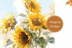 Sunflowers Tumbler Wrap, Watercolor Sunlowers Sublimation Product Image 2