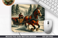Horse Drawn Mouse Pad Sublimation, Christmas Mouse Pad PNG Product Image 1