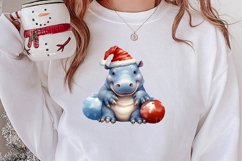 Cute Christmas Hippo Sublimation Clipart, Christmas Clipart Product Image 2