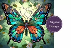 Butterfly Tumbler Wrap Design, Stained Glass Butterfly PNG Product Image 2
