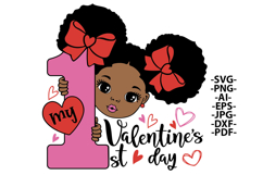 My First Valentine&#039;s Day SVG PNG Black Baby Girl Glitter Bow Product Image 2