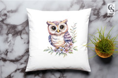 Floral Owl Watercolor Clipart Sublimation PNG Product Image 2