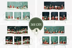 Christmas Village Mug Design, Winter Houses Mug Wrap Product Image 2