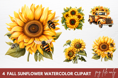 Watercolor Fall Sunflower Watercolor Clipart Product Image 1