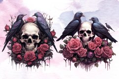 Raven On Rose Skull Sublimation Clipart, Raven Watercolor Product Image 3