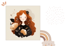 Red Hair Girl Pillow Sublimation, Cartoon Girl Pillowcase Product Image 2