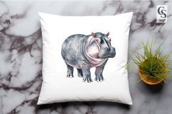 Watercolor Hippo Animal Illustration Clipart Sublimation PNG Product Image 2