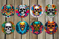 Skull and flowers | 8 Halloween Car coaster &amp; key chain Product Image 2