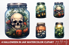 Halloween In Jar Watercolor Clipart Sublimation PNG Product Image 1