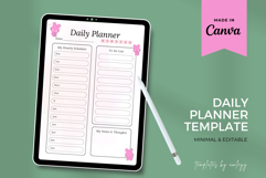 Kawaii Daily Planner Template Canva - Cute Pink Bunny Hourly Product Image 2