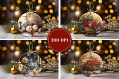 Watercolor Santa Sleigh Ornaments, Winter Round Ornament PNG Product Image 2