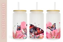 Butterfly flower watercolor 16oz Libby Glass Can Product Image 1