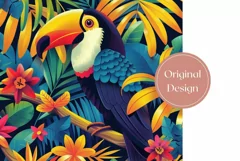 Toucan Tumbler Wrap Design, Tropical Leaves Tumbler PNG Product Image 2
