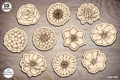 Flowers Coasters Laser Cut Bundle | Drink Coaster | SVG Product Image 2