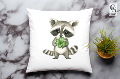Cute Raccoon Four Leaf Clover Clipart Sublimation PNG Product Image 2