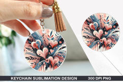 Flower Keychain Sublimation - Valentine Keychain PNG Design Product Image 1