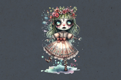 Watercolor Halloween Zombie Doll. PNG sublimation Product Image 3