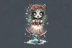 Watercolor Halloween Zombie Doll. PNG sublimation Product Image 3