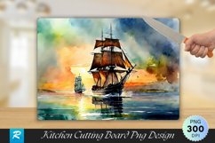 Vintage Ship Watercolor Painting Cutting Board PNG Design Product Image 1